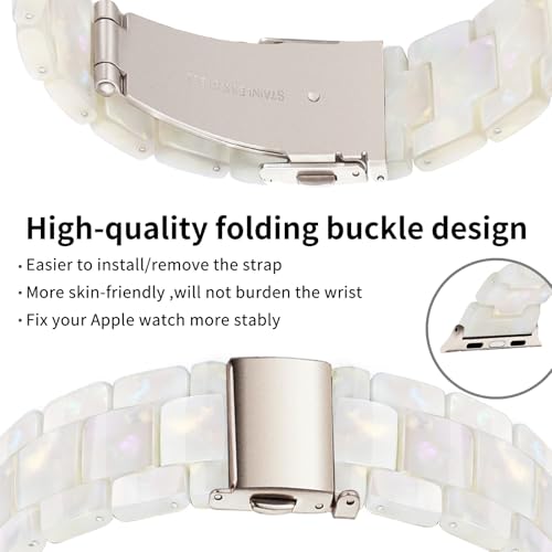 Image of Bestig Resin Band Compatible with Apple Watch Bands for Women 40mm 38mm 41mm 42mm(Series 11 10), Lightweight Waterproof Strap for iWatch Series 10 9 8 7 6 5 4 3 2 1 SE Men(Aurora /Starlight)