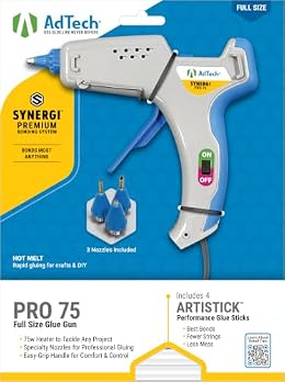 AdTech Pro 75 Full Size Hot Glue Gun Kit - Includes 3 Nozzles & Features Artistick Stringless Hot Glue Sticks, 75-Watt Powerful Heater, Ergonomic Design