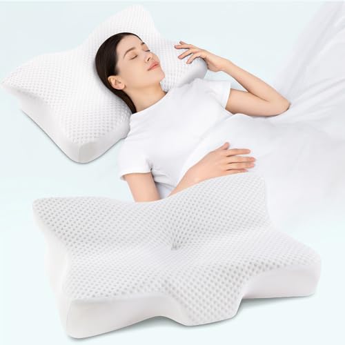 DONAMA Memory Foam Pillow,Neck Support Pillow for Neck and Shoulder Pain Relief,Ergonomic Pillow for Side Back Stomach Sleepers with Washable Pillowcase(White)