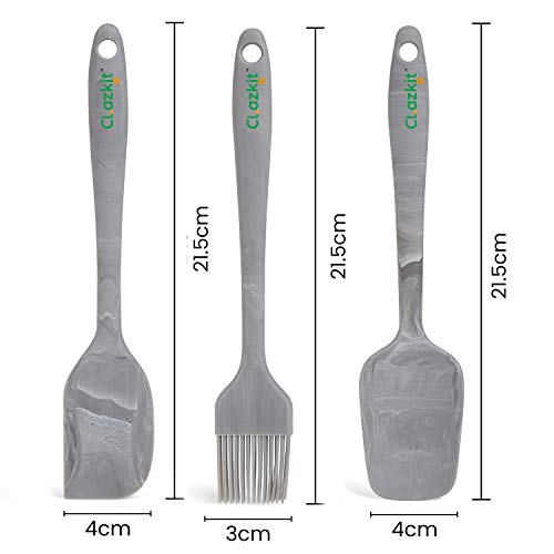 Image of Clazkit Premium Silicone Non-Stick Spatula and Brush with Scraper with Core, 3-Pieces, Marble Color, Length 21cm & Clazkit Silicone Muffin Cup Moulds - 8 Pieces, Assorted, Silicone