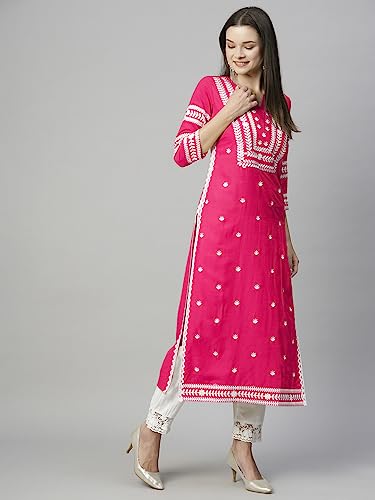 Image of ANNI Designer Women's Cotton Straight Fit Straight Viscose Chikankari Embroidered Kurta