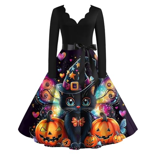 OIOLOYJM Sexy Plus Size Halloween Costumes Woman 2025 Long Sleeve V Neck Printed Gothic Retro Formal Party Dresses for Women