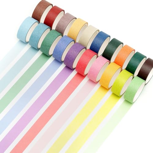YUBX Pastel Washi Tape Lot de 20 rouleaux de ruban adhésif coloré pour bricolage, artisanat décoratif, emballage cadeau, scrapbooking