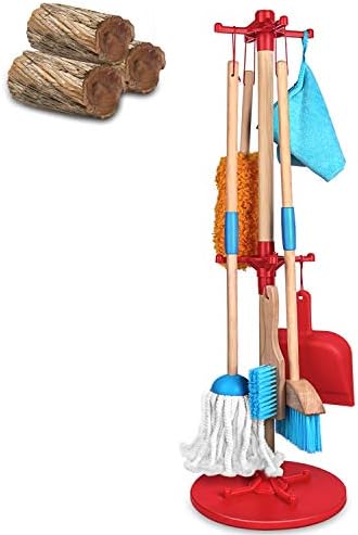 AOKESI Wooden Detachable Kids Cleaning Toy Set - Broom, Mop, Duster, Dustpan, Brush, Rag and Hanging Stand Play, Multicolor Housekeeping Kit, STEM Really Clean Toys Gift for Girls & Boys
