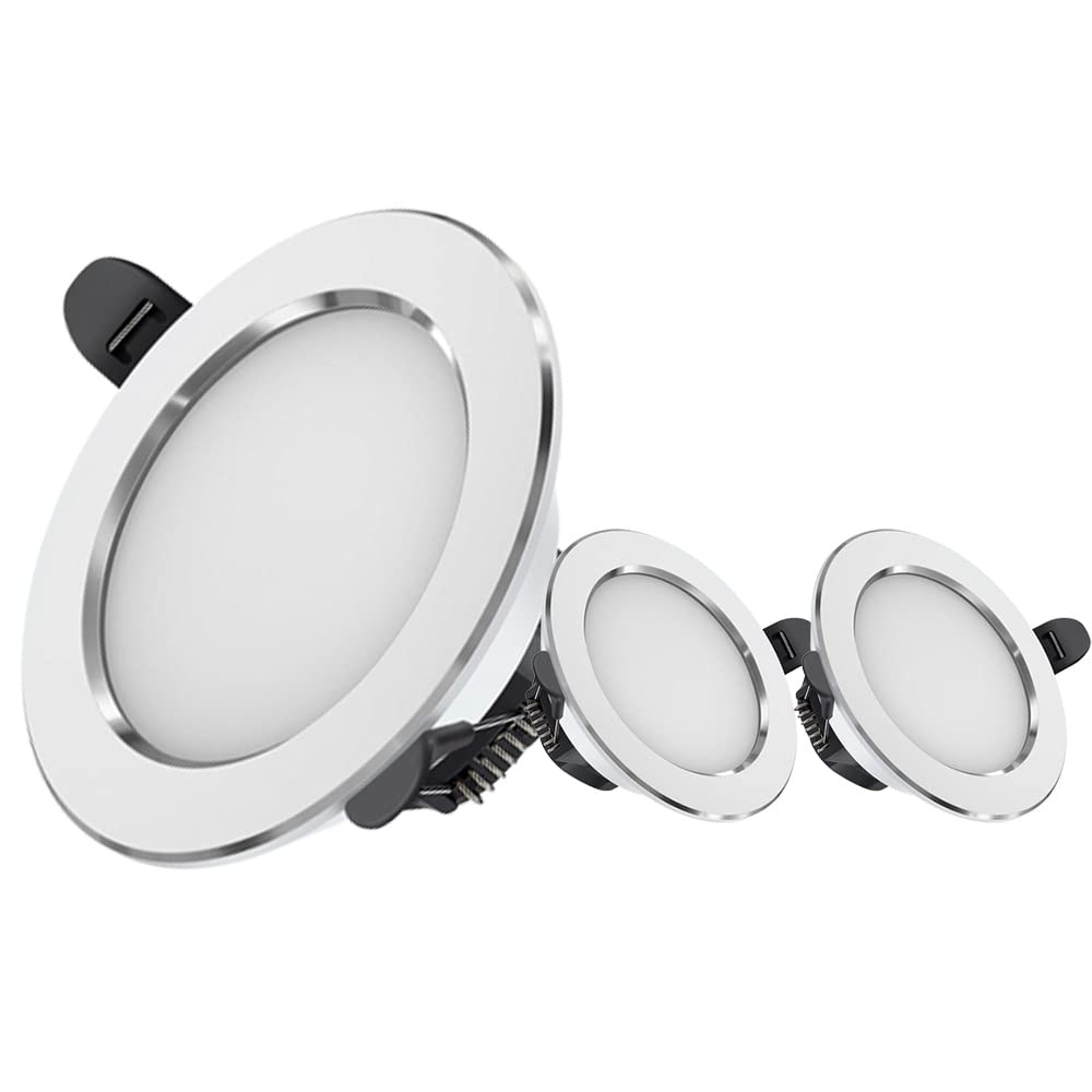 Lot de 3 spots LED encastrés 5 W 7 W pour plafonnier - Panneau rond en aluminium - Taille de coupe : 70-90 mm - Installation modernisée - Pas de scintillement, 5 W-3000 K