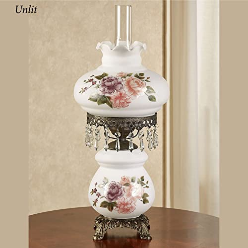 Touch Of Class Brook Floral Handpainted Hurricane Table Lamp White Floral Motifs - Metal Base, Glass Shade, Scalloped Edges - Vintage Bedroom Aesthetic - Victorian Style Parlor Lamps For Bedroom #TOP3