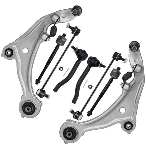 Image of Detroit Axle - 8pc Front End Kit for 2009 2010 2011 2012 2013 2014 Nissan Murano, 2 Lower Control Arms with Ball Joint 2 Sway Bar Links 4 Inner Outer Tie Rods Replacement