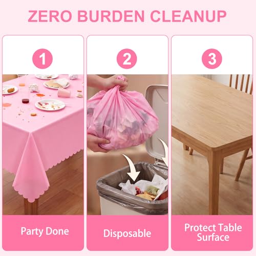 Image of NatNarr 3 Pcs Plastic Pink Tablecloths, Scalloped Rectangle Table Cloths