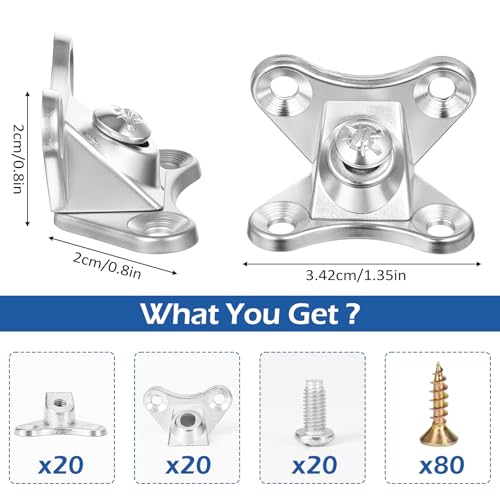 20 Pack L Bracket, Detachable Corner Brace, Heavy Duty Butterfly Metal Brackets with 80 Pcs Screws, Right Angle Support for Wood Furniture Cabinet Shelves Table Chair Bed, Silver by Pafeooui - Used condition - Image 2