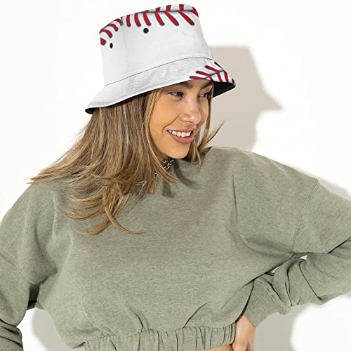 Baseball Texture Design Sport Lover Bucket Hat, Summer Fisherman Cap For Women Men, Unisex Packable Beach Sun Hat For Vacation Travel Outdoor #TOP1