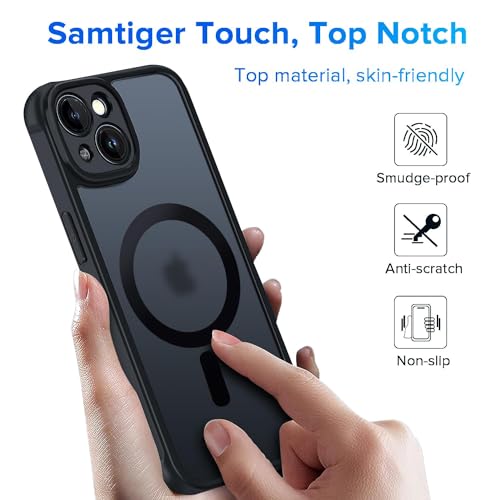 EGOTUDE Designed for iPhone 15 Case | Strong Magnet Camera Protection Translucent Matte Hard Back Cover Compatible with Mag-Safe (TPU+Polycarbonate | Frost Black)
