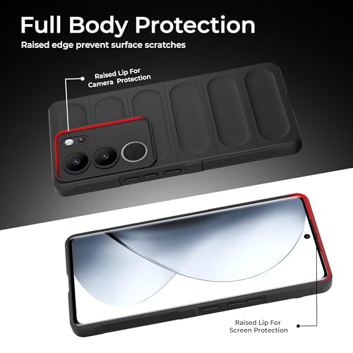 Image of A rtistque Back Cover Case for Vivo V29 / V29 Pro 5G | with Inner Fabric | Stylish AirBag Case | Liquid Stripe Silicone | Camera Protection | Anti Slip Grip | Vivo V29 / V29 Pro 5G Back Cover - Black