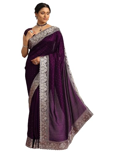 Image of Libas Embellished Silk Blend Saree for Women With Unstitched Blouse Piece | Traditional Saree for Festive & Wedding