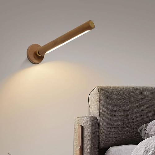 Rotatable Wall Lamp, Wooden Wall Mounted Bedside Lamp LED Warm Adjustable Staircase Lights