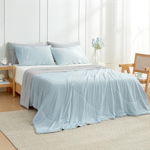 Cozy Bliss Cooling Comforter King Size, Cooling Blankets for Hot Sleepers and Night Sweats, Gray Blue Summer Comforter for King Size Bed, Breathable Soft Lightweight Silk Smooth