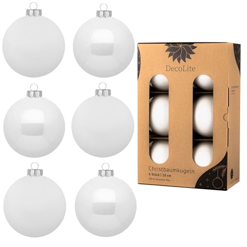 DecoLite: Christbaumkugeln aus Glas Ø 10 cm (6 Stück) - Weiß -...