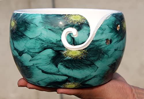 Image of Multi Purpose Wooden Yarn Bowl - Yarn Holder Rosewood - Knitting Bowl Handmade Wooden Yarn Bowl for Knitting and Crochet | Large Knitting Bowl Mother's Day Gift (Green)