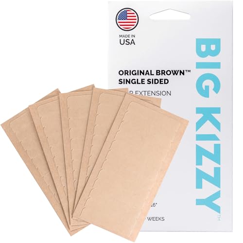 Big Kizzy Single Sided Original Brown Tape Tabs for Hair Extensions - Strong Hold and Residue Free One Sided Tape for Extensions - 5-7+ weeks of wear - 120 tabs