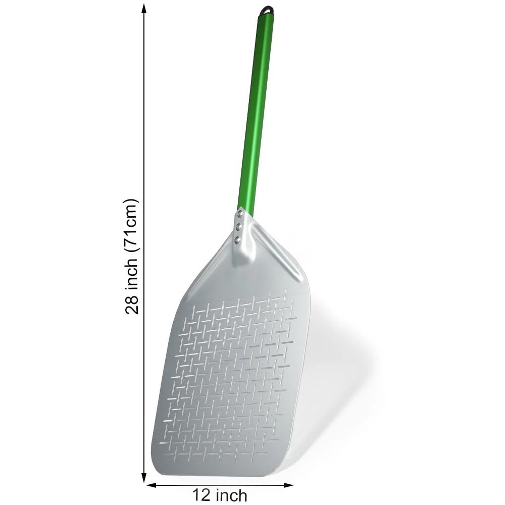 Perforowana łopatka do pizzy, 30 cm, łopatka do pizzy ze stopu aluminium, do piekarnika, rozmiary 30,5 cm, lekka szpatułka, idealna do pieczenia i serwowania pizzy, kolor zielony