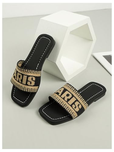 GORGLITTER Girl's Letter Graphic Crochet Flat Sandals Square Open Toe Slip on Slides4