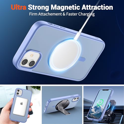 Image of SUPFINE Magnetic for iPhone 11 Phone Case with Screen Protector (Compatible with MagSafe)(Military Grade Drop Protection) Translucent Matte Shockproof Phone Cover,Blue Purple