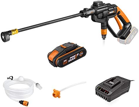 WORX WG620E.6 18V(20V MAX) Cordless 22 Bar Hydroshot Portable Pressure Washer with 2.0 Ah Battery, PowerShare, 120 L/H Compact Pressure Cleaner, Suitable for Patio Cleaning and Car Washing
