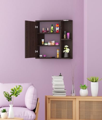 Image of Madhuran Alfred Engineered Wood Wall Mounted Cabinet Mirror (Wenge Finish) Living Room Bedroom Bathroom Antique Furniture Holder Organisers Trending Aabinets Accessories Shelves