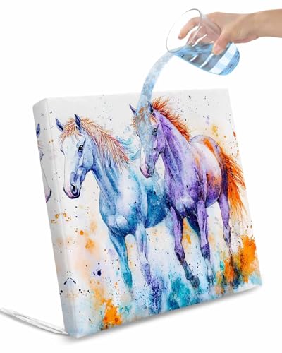 2 Pack Blue Purple Horse Print Waterproof Cushion Covers with Ties, Outdoor Patio Chaise Lounge Chair Seat Cushion Slip Covers Replacement(Only Cover) Abstract Watercolor Animals 22