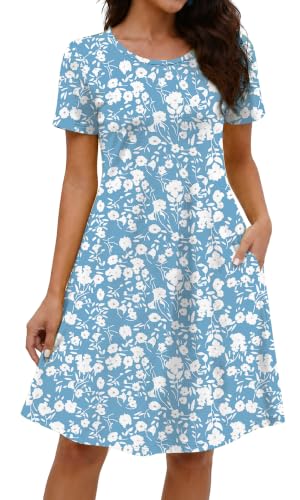 Image of COSSEN Women's Summer 2026 Casual Tshirt Dress Crew Neck Short Sleeve with Pockets Flowy Loose Swing A-Line Sundress