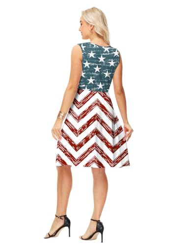 Image of Deerose 4th of July Dress for Women Sleeveless American Flag Patriotic Elastic High Waist Sundress