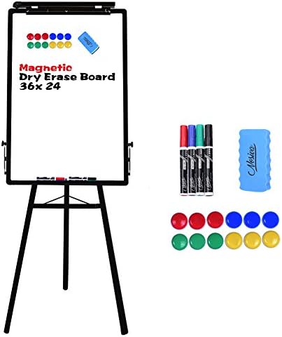 Nosiva Tripod Whiteboard - 24x36 Inches Magnetic Dry Erase Board/Flipchart Easel With Black Aluminum Frame, Lightweight White Boards, Height Adjustable Whiteboard (Black)