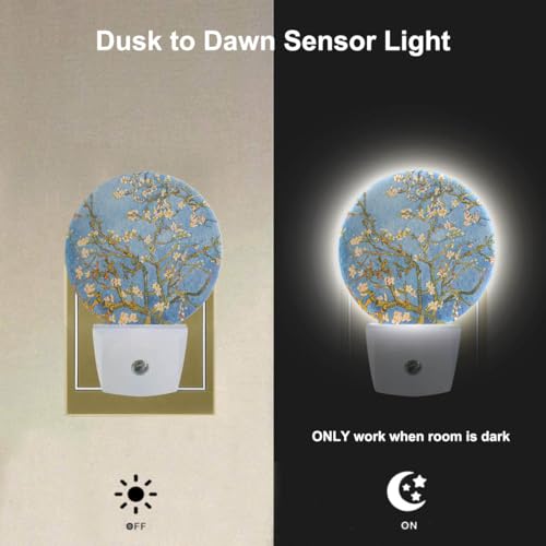 Image of EKOBLA Van Gogh Almond Blossom Night Light, Floral Painting Night Lights Plug Into Wall with Dusk to Dawn Sensor, 0.5W Sleep Friendly