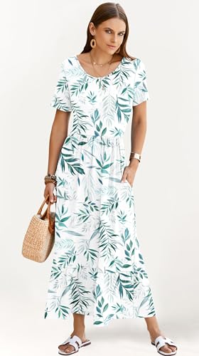 Image of AUSELILY Womens Summer Dresses 2025 Short Sleeve Maxi Dress Crewneck Casual Sundresses with Pockets