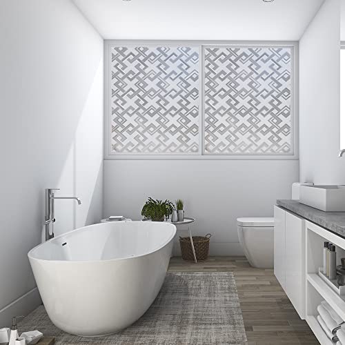 Mangobox Privacy Window Film Static 3D Decorative Window Film Frosted Geometric Rhombus Window Sticker Cloudy Glass Covering For Bathroom,Door,Living Room,Office Anti-Glare Uv Block (17.5X78.7 Inches) #TOP2