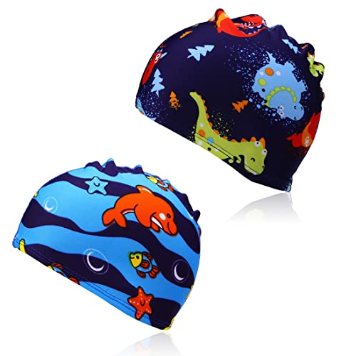 SCJJZ gorro piscina niña,gorro natacion niña,gorro natacion niña,gorro piscina niño,Paquete de 2 gorros de natación para niños Gorros de natación elásticos para niños de 1 a 8 años y niñas