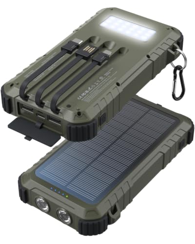 Image of Solar Power Bank Built-in Cables Speed Charging 20000mAh Camping