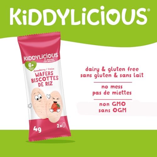 Kiddylicious Strawberry Wafers - Delicious snacks for babies - Non-GMO - Free from Gluten, Milk and Eggs - No preservatives - Vegan - Suitable for 6+ Months - 24 Portions, 96g - 4