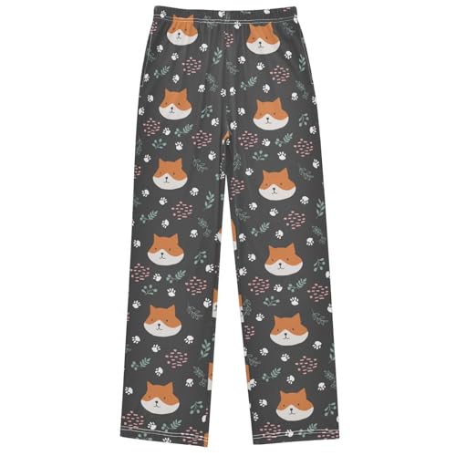 Boy's Pj Pants Fox Animal Forest Plant Paw Lounge Bottoms Elastic Waist Kids Joggers with Pockets Size 6-14