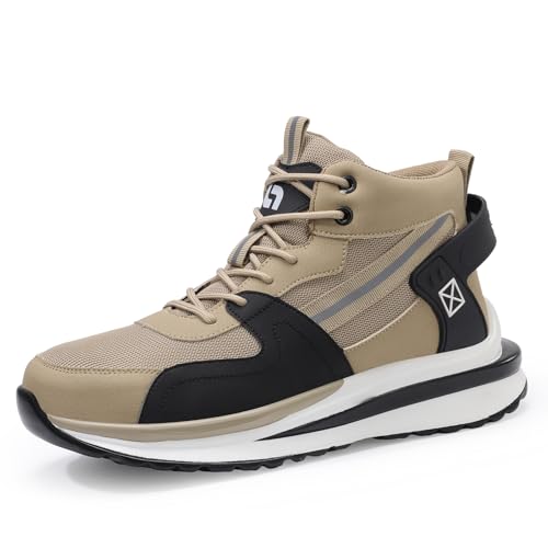 MlYJmer Botas de Seguridad para Hombres Zapatillas de Deporte Botas Protectoras con Punta de Acero Botas de Trabajo Anti-Golpes Anti-pinchazos,Marrón,42 EU