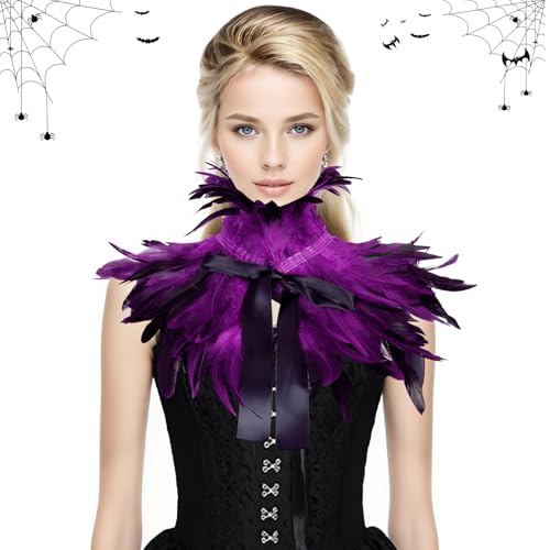Shyllin Gothique Plume Haussement, Gothique Plume Haussement Dépaules, Halloween Châle en Plumes, Châle Élégant pour Femme Adapté Aux Spectacles de Mascarade de Carnaval d'halloween (Violet)