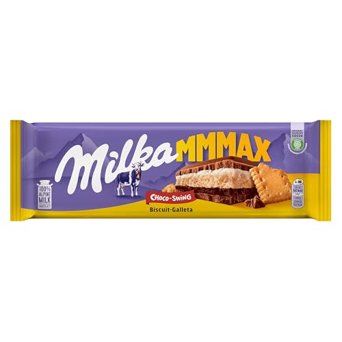 Milka MMMAX Choco Swing Tableta Grande de Chocolate con Leche de los Alpes con Galleta, Relleno de Crema de Leche y Crema de Cacao 300g