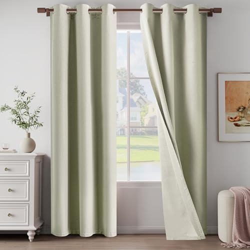 Beige 100% Blackout Linen Textured Curtains 84 Inch Length 2 Panels Set for Living Room, Bedroom, Light Weight Curtains with Grommets Top, Blackout Curtains Privacy Protection, Beige, 37" W x 84" L