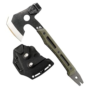 HX OUTDOORS Multifunctional Splitting Axe, Full Tang Survival Camping Tactical Wood Hatchet,Camp Bushcraft Hand Axes with Hammer and Nail Puller (Army Green)