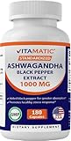 Vitamatic Ashwagandha 1000 mg Servings (Standardized Extract) with Black Pepper 180 Capsules