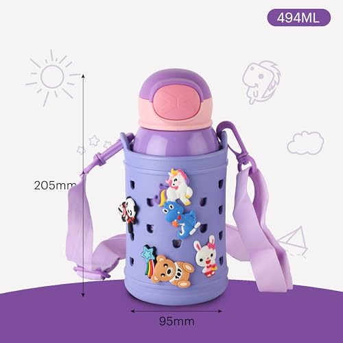 Image of Cello Joytron Kids Flask | Stainless Steel Keeps Drinks Cool or hot for an Extra Long time | Double Walled Vacuum Insulated Technology | Leak Proof lid | 550ml, Purple