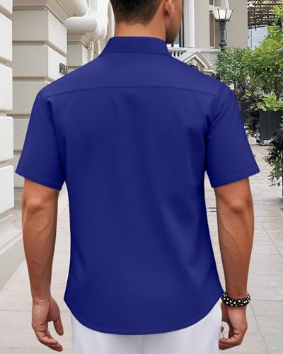 Mens Casual Button Down Shirts Short Sleeve Business Solid Summer Dress Shirt（Medium Thickness）4
