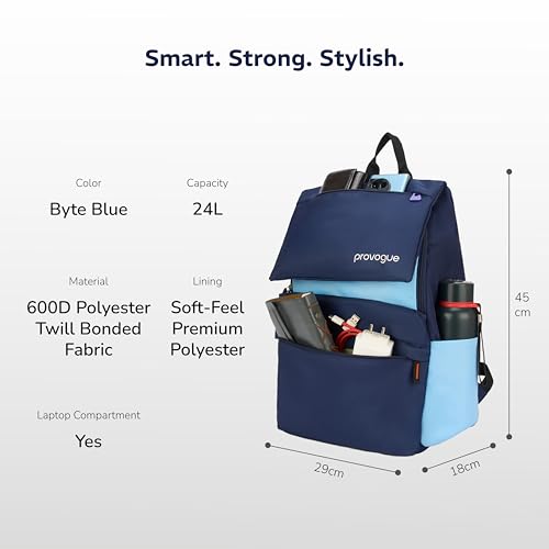 Image of Provogue Plyn 24 litres everyday backpack bag for man with 15.6 inch laptop compartment, stylish contemporary daily use college, office & outdoor backpack bags for women with organiser