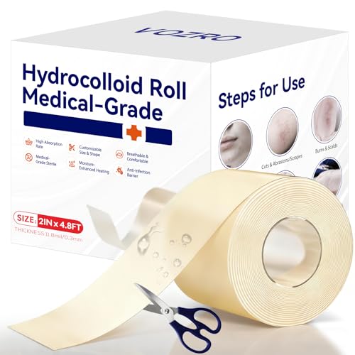 Hydrocolloid Roll for Wound Care, Medical-Grade Absorbent Pimple Patch Roll, Hydrocolloid Bandages with Self-Adhesive, Waterproof, DIY Size & Shape First Aid Kit Essential(2in*4.8ft)