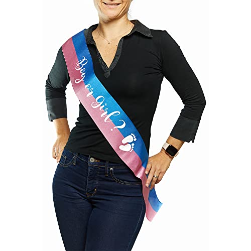 OMISS Two-Tone Blue and Pink Sash for Gender Reveal – Text: Boy or Girl? – Perfect for Mom to Be (Boy or Girl)3