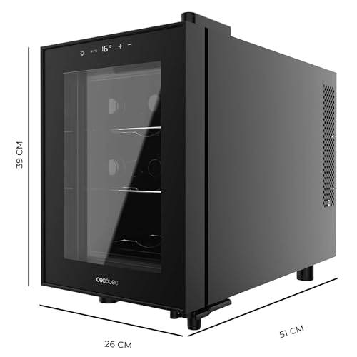 Cecotec Bolero GrandSommelier 600 CoolCrystal E, Weinkühlschrank, Kapazität 6 Flaschen, Metallregale, Touch-Steuerung, Temperatur 8 bis 18 °C, Schwarz